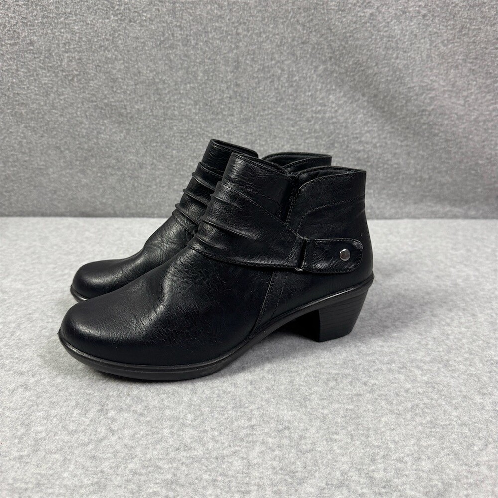 Easy Street Damita Womens Black Ankle Booties Side Zip Buckle Low Heel